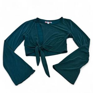 Emerald GreenLong Sleeve Tie-Front Crop Top Size Medium